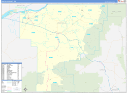 Umatilla County, OR Wall Map Zip Code Basic Style 2024