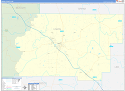 Union County, MS Wall Map Zip Code Basic Style 2024