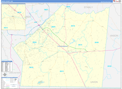 Union County, NC Wall Map Zip Code Basic Style 2024