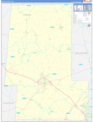Union County, OH Wall Map Zip Code Basic Style 2024