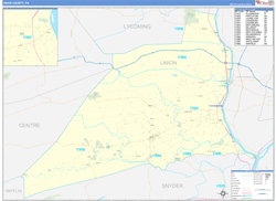 Union County, PA Wall Map Zip Code Basic Style 2024