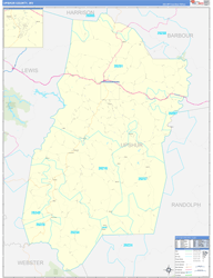 Upshur County, WV Wall Map Zip Code Basic Style 2024