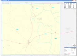Uvalde County, TX Wall Map Zip Code Basic Style 2024