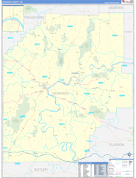 Venango County, PA Wall Map Zip Code Basic Style 2024