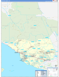 Ventura County, CA Wall Map Zip Code Basic Style 2024