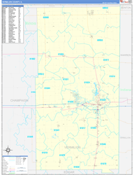 Vermilion County, IL Wall Map Zip Code Basic Style 2024