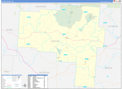 Vinton County, OH Wall Map Zip Code Basic Style 2024