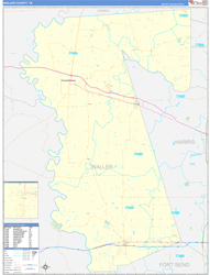 Waller County, TX Wall Map Zip Code Basic Style 2024