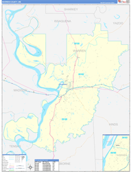 Warren County, MS Wall Map Zip Code Basic Style 2024