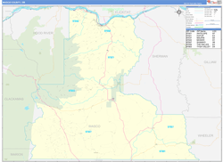 Wasco County, OR Wall Map Zip Code Basic Style 2024