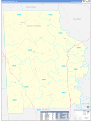 Washington County, AL Wall Map Zip Code Basic Style 2024