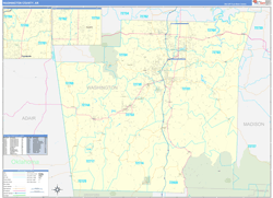Washington County, AR Wall Map Zip Code Basic Style 2024