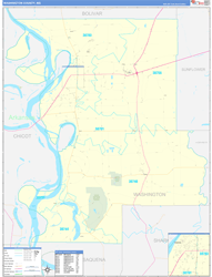 Washington County, MS Wall Map Zip Code Basic Style 2024