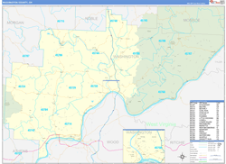 Washington County, OH Wall Map Zip Code Basic Style 2024