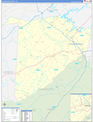 Washington County, TN Wall Map Zip Code Basic Style 2024