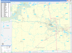 Washtenaw County, MI Wall Map Zip Code Basic Style 2024