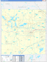 Waukesha County, WI Wall Map Zip Code Basic Style 2024