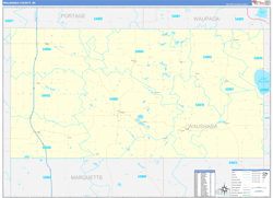 Waushara County, WI Wall Map Zip Code Basic Style 2024