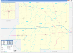 Wayne County, IN Wall Map Zip Code Basic Style 2024