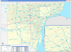 Wayne County, MI Wall Map Zip Code Basic Style 2024