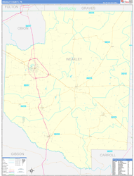 Weakley County, TN Wall Map Zip Code Basic Style 2024