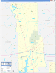 WebsterParish (County), LA Wall Map Zip Code Basic Style 2023