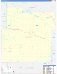 Whitley County, IN Wall Map Zip Code Basic Style 2024