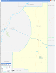 Wibaux County, MT Wall Map Zip Code Basic Style 2024