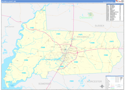 Wicomico County, MD Wall Map Zip Code Basic Style 2024