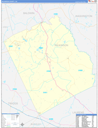 Wilkinson County, GA Wall Map Zip Code Basic Style 2024