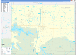 Williamson County, IL Wall Map Zip Code Basic Style 2024