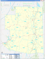 Windham County, CT Wall Map Zip Code Basic Style 2024