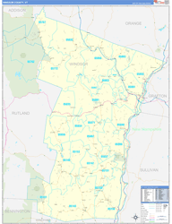 Windsor County, VT Wall Map Zip Code Basic Style 2024