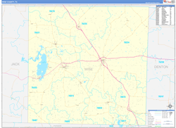 Wise County, TX Wall Map Zip Code Basic Style 2024