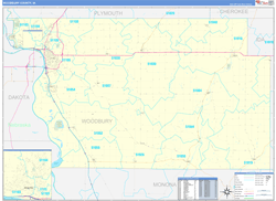 Woodbury County, IA Wall Map Zip Code Basic Style 2024