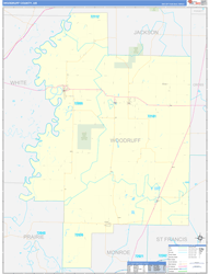 Woodruff County, AR Wall Map Zip Code Basic Style 2024