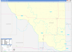Woods County, OK Wall Map Zip Code Basic Style 2024