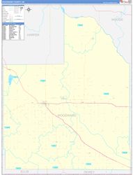 Woodward County, OK Wall Map Zip Code Basic Style 2024