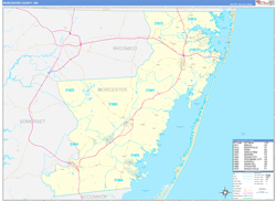 Worcester County, MD Wall Map Zip Code Basic Style 2024