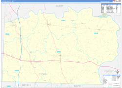 Yadkin County, NC Wall Map Zip Code Basic Style 2024