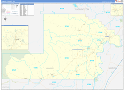 Yamhill County, OR Wall Map Zip Code Basic Style 2024