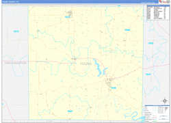 Young County, TX Wall Map Zip Code Basic Style 2024