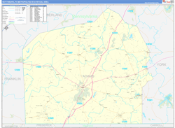 Gettysburg Metro Area Wall Map Basic Style 2024