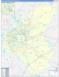 Raleigh Metro Area Wall Map Basic Style 2024