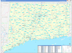 Connecticut Wall Map Zip Code Basic Style 2024