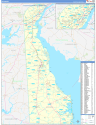 Delaware Wall Map Zip Code Basic Style 2024