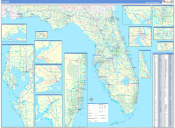 Florida Wall Map Zip Code Basic Style 2024