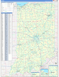 Indiana Wall Map Zip Code Basic Style 2024