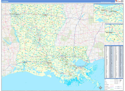 Louisiana Wall Map Zip Code Basic Style 2024