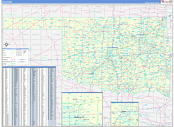 Oklahoma Wall Map Zip Code Basic Style 2024
